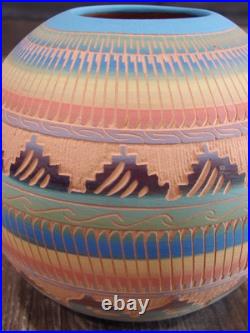 Native American Navajo Indian Hand Etched & Hand Painted Pottery Charlie Native American Navajo Indian Hand Etched & Hand Painted Pottery Charlie