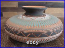 Native American Navajo Indian Hand Etched & Hand Painted Pottery M. Charlie