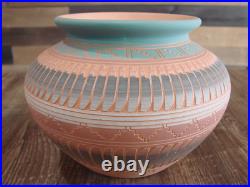 Native American Navajo Indian Hand Etched & Hand Painted Pottery M. Charlie