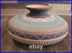 Native American Navajo Indian Hand Etched & Hand Painted Pottery M. Charlie