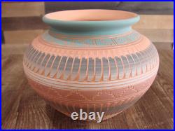 Native American Navajo Indian Hand Etched & Hand Painted Pottery M. Charlie