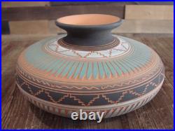 Native American Navajo Indian Hand Etched & Hand Painted Pottery M. Charlie