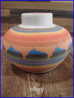 Native American Navajo Indian Hand Etched & Hand Painted Pottery M. Charlie