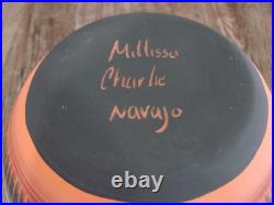 Native American Navajo Indian Hand Etched & Hand Painted Pottery M. Charlie