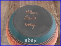 Native American Navajo Indian Hand Etched & Hand Painted Pottery M. Charlie