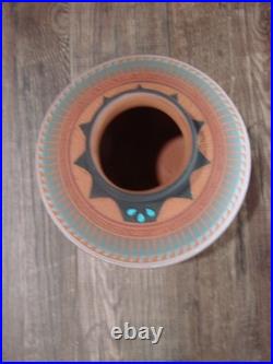 Native American Navajo Indian Hand Etched & Hand Painted Pottery Valencia