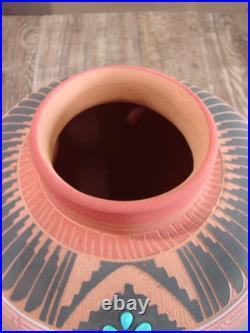 Native American Navajo Indian Hand Etched & Hand Painted Pottery Valencia