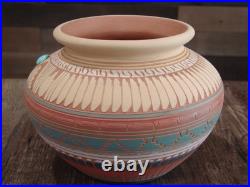 Native American Navajo Indian Hand Etched & Hand Painted Pottery Valencia