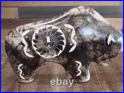 Native American Navajo Indian Pottery Horse Hair Buffalo Sculpture by Vail