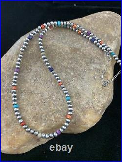 Native American Navajo Pearls 4mm Sterling Silver Bead Necklace 16 Sale 10870