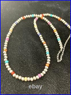 Native American Navajo Pearls 4mm Sterling Silver Bead Necklace 16 Sale 10870