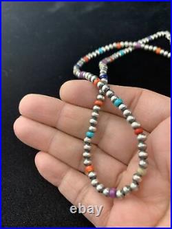 Native American Navajo Pearls 4mm Sterling Silver Bead Necklace 16 Sale 10870