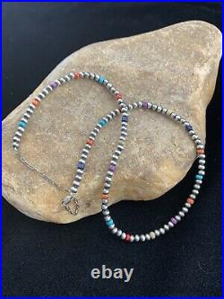 Native American Navajo Pearls 4mm Sterling Silver Bead Necklace 16 Sale 10870