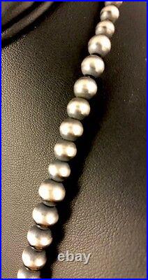 Native American Navajo Pearls Graduated Sterling Bead Necklace 21