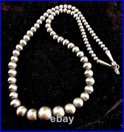 Native American Navajo Pearls Graduated Sterling Bead Necklace 21