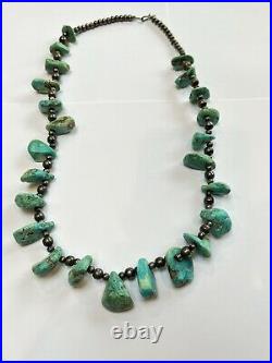 Native American Navajo Pearls Necklace with 24 Graduated Turquoise Nuggets