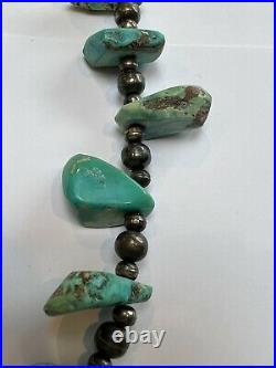 Native American Navajo Pearls Necklace with 24 Graduated Turquoise Nuggets