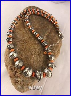 Native American Navajo Pearls Sterling Silver Spiny Oyster Bench B Necklace 22