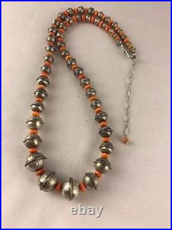 Native American Navajo Pearls Sterling Silver Spiny Oyster Bench B Necklace 22