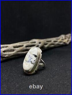 Native American Navajo white buffalo turquoise Sterling Silver Ring Size 6.5