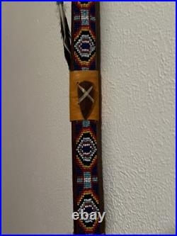 Native American Peace Pipe Antler Arrowhead Beaded Fur Feather 25 Decor