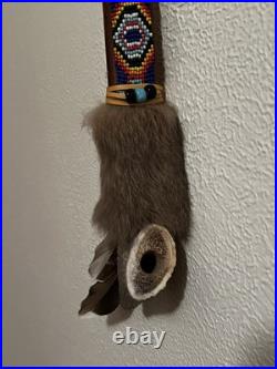 Native American Peace Pipe Antler Arrowhead Beaded Fur Feather 25 Decor