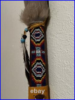 Native American Peace Pipe Antler Arrowhead Beaded Fur Feather 25 Decor