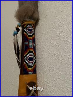 Native American Peace Pipe Antler Arrowhead Beaded Fur Feather 25 Decor