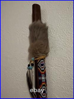 Native American Peace Pipe Antler Arrowhead Beaded Fur Feather 25 Decor