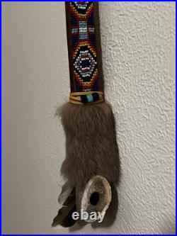 Native American Peace Pipe Antler Arrowhead Beaded Fur Feather 25 Decor