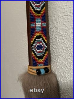 Native American Peace Pipe Antler Arrowhead Beaded Fur Feather 25 Decor