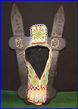 Native American Plains Indian Beaded Leather Doll Cradleboard, Cradle Board