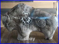 Native American Pottery Horse Hair Buffalo Sculpture by Yellow Corn
