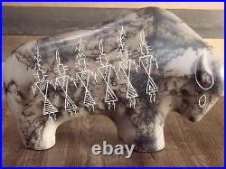 Native American Pottery Horse Hair Buffalo Sculpture by Yellow Corn