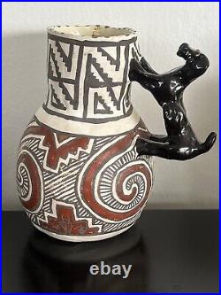 Native American Prehistoric Anasazi Pottery Brown/Gray/White Dog POKO Pitcher