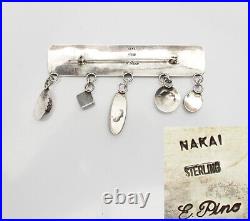 Native American Pueblo sterling silver gemstones pin by E. Pino Nakai