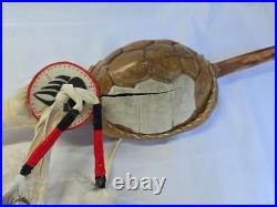 Native American Rawhide Ceremonial Turtle Rattle 22 Bear Claw