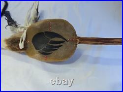 Native American Rawhide Ceremonial Turtle Rattle 22 Bear Claw