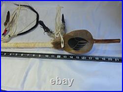 Native American Rawhide Ceremonial Turtle Rattle 22 Bear Claw