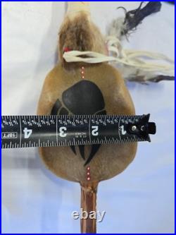Native American Rawhide Ceremonial Turtle Rattle 22 Bear Claw