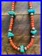 Native American Red Coral Turquoise Metal Beads Necklace 18 w Sterling Silver