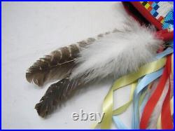 Native American Reenactment Cheif Warrior Feathered Headdress Bonnet Beaded