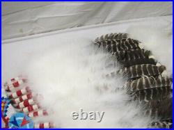 Native American Reenactment Cheif Warrior Feathered Headdress Bonnet Beaded