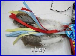 Native American Reenactment Cheif Warrior Feathered Headdress Bonnet Beaded