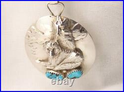 Native American Running Bear RB Sterling Silver Bear & Wolf Pendant Turquoise