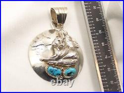 Native American Running Bear RB Sterling Silver Bear & Wolf Pendant Turquoise