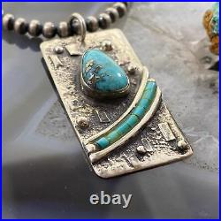 Native American Signed Silver Turquoise with Texture Unisex Pendant