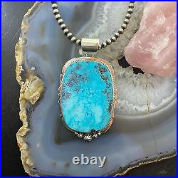 Native American Signed Sterling Silver Large Rectangle Turquoise Unisex Pendant
