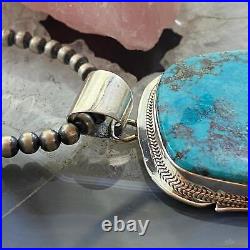 Native American Signed Sterling Silver Large Rectangle Turquoise Unisex Pendant