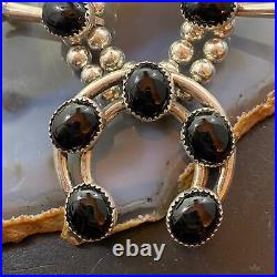 Native American Silver Oval Onyx Squash Blossom Necklace 26 For Women